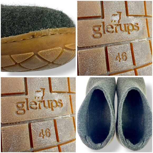 Glerups Wool Slip On Shoes Slippers Loafers Forest Green Honey Rubber 46 / 12 - Picture 11 of 12